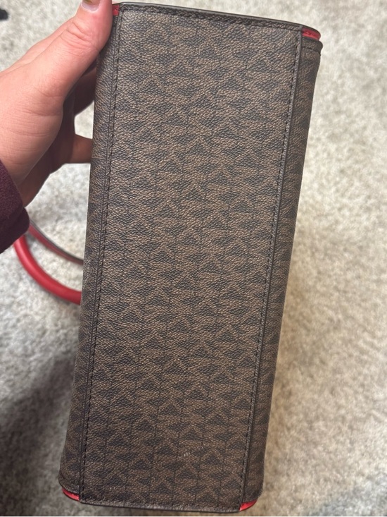 Michael Kors Hope Medium Messenger Bag Flame Red & Brown Satchel Purse w/ Strap - Picture 9 of 10